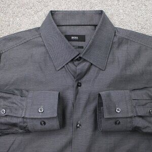 BOSS Hugo Boss Shirt Mens 15 1/2, 39 Gray Jano 100% Cotton Slim Fit Long Sleeve